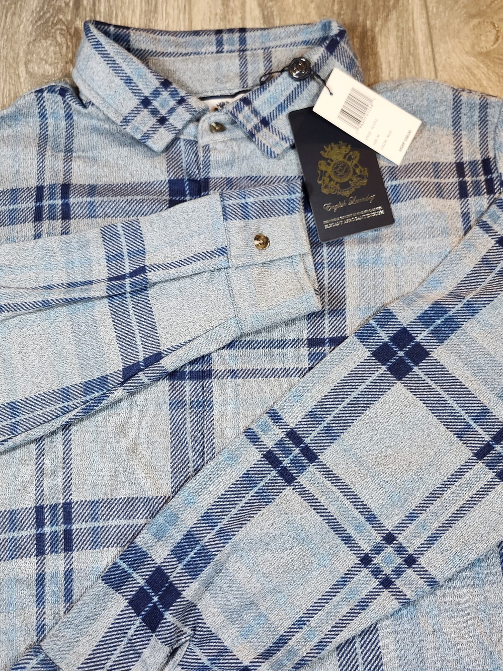 English Laundry Light Blue and Navy Plaid Button-Down Shirt
